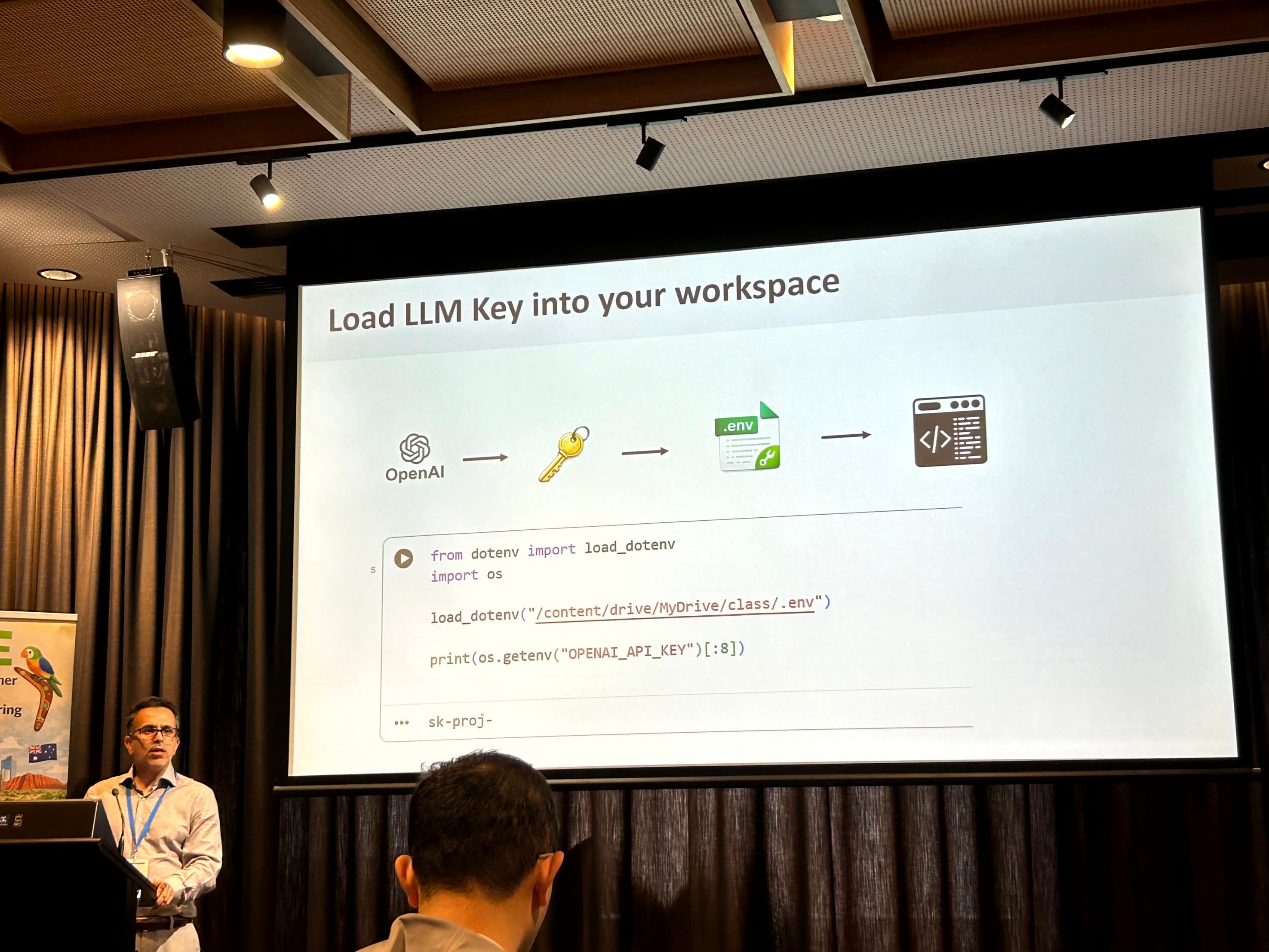 Naim Rastgoo presenting LangChain and LangGraph tutorial at OzSE 2026